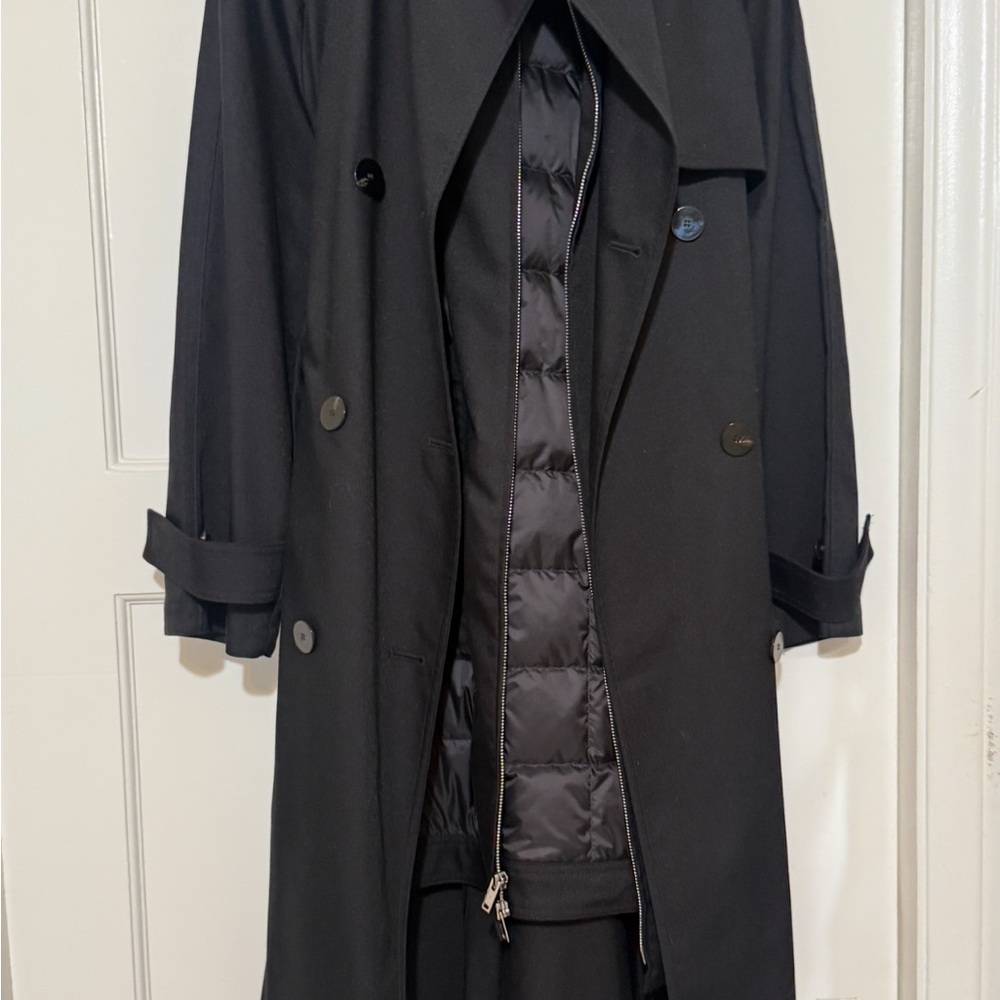 Theory Black Men’s Trench Coat with Quilted Inner Panel